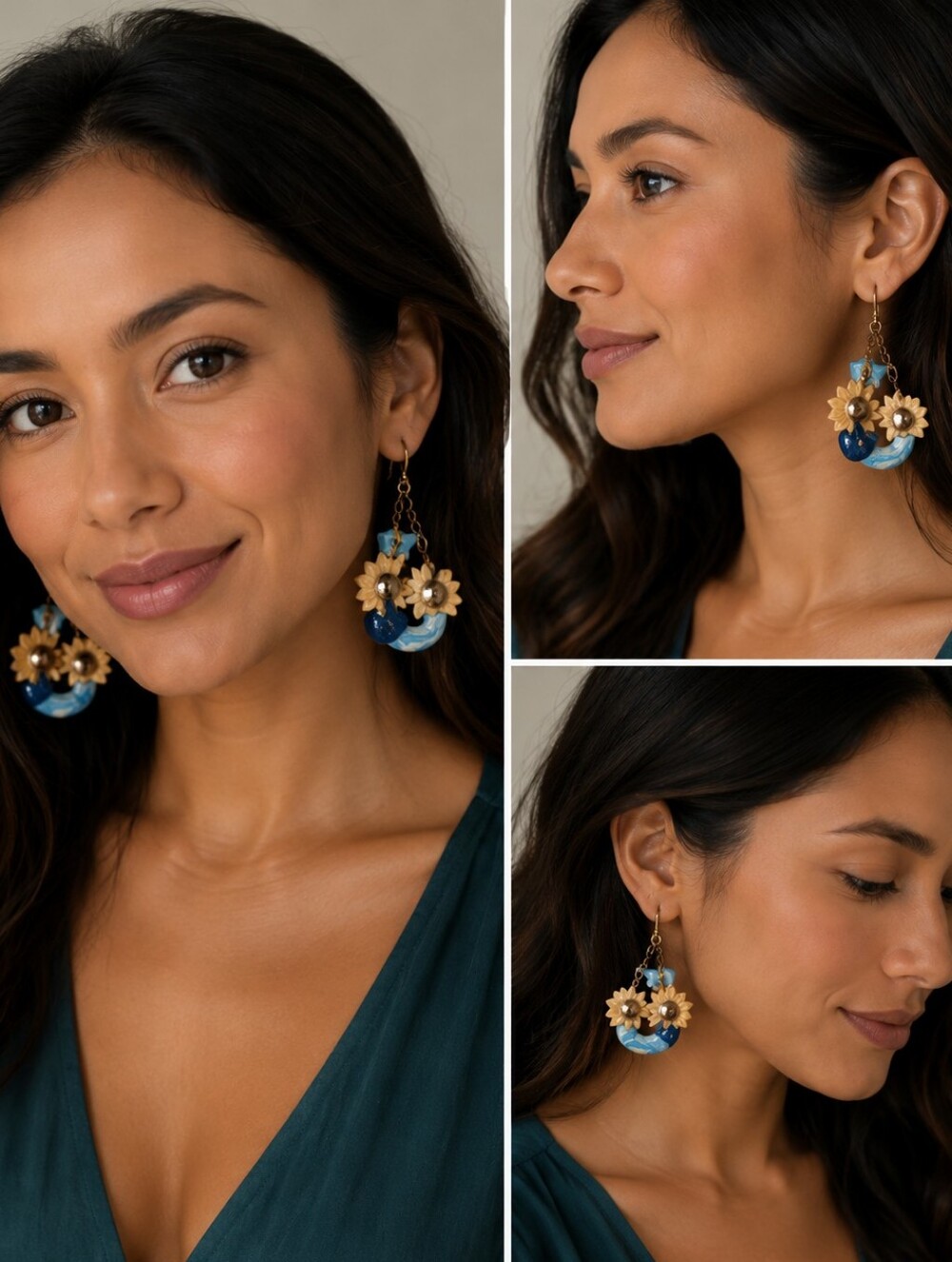 Seaflower Polymer Clay Durable Resin Coated Drop Earrings